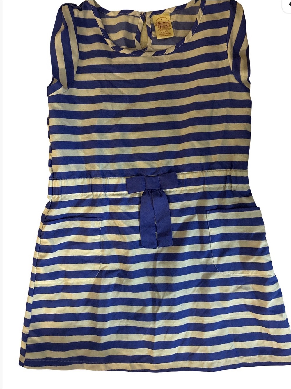 Faded Glory Blue and White Striped Bow-Front Casual Dress